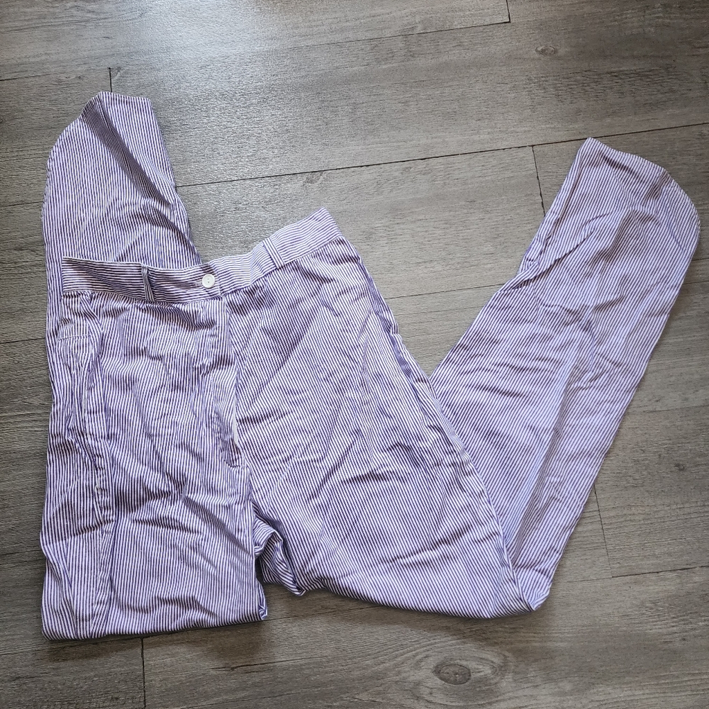 Vintage 1970s Juniors High Waisted Purple & White Pinstripe Pants 100% Cotton